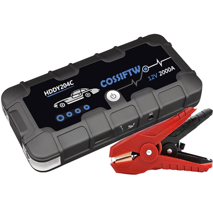 Skanto | 2000A UltraSafe 12V Starthilfe – Tragbarer Batterie-Booster mit USB-Ladegerät und LED-Taschenlampe – Bis zu 6.0L Benzin- / 3.0L Dieselmotoren