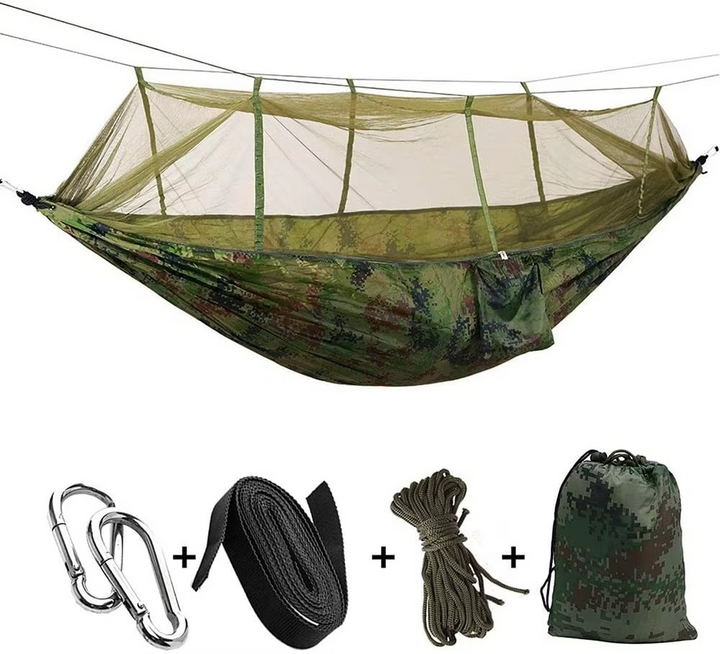 Skanto | 2-Personen Outdoor-Hängematte mit Moskitonetz – Tragbares Fallschirmstoff-Campingbett