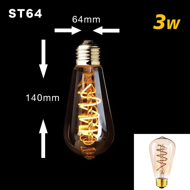Skanto | Dimmbare Vintage LED-Glühbirne (3W, E27 Sockel) - Goldene Spiralfilament für Kronleuchter & Dekorative Beleuchtung