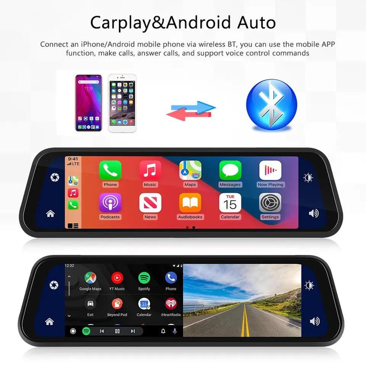 Skanto | VisionMirror Pro – Ultra HD Spiegel-Dashcam mit kabellosem CarPlay & Android Auto