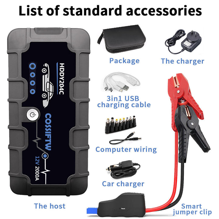 Skanto | 2000A UltraSafe 12V Starthilfe – Tragbarer Batterie-Booster mit USB-Ladegerät und LED-Taschenlampe – Bis zu 6.0L Benzin- / 3.0L Dieselmotoren