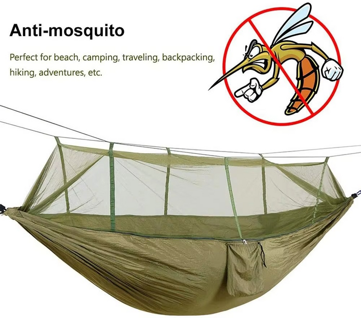 Skanto | 2-Personen Outdoor-Hängematte mit Moskitonetz – Tragbares Fallschirmstoff-Campingbett