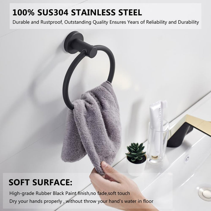 Skanto | Handtuchhalter aus 304 Edelstahl in Chrom, rundes Einzeldesign, Schwarz, europäisches Badaccessoire, Edelstahl