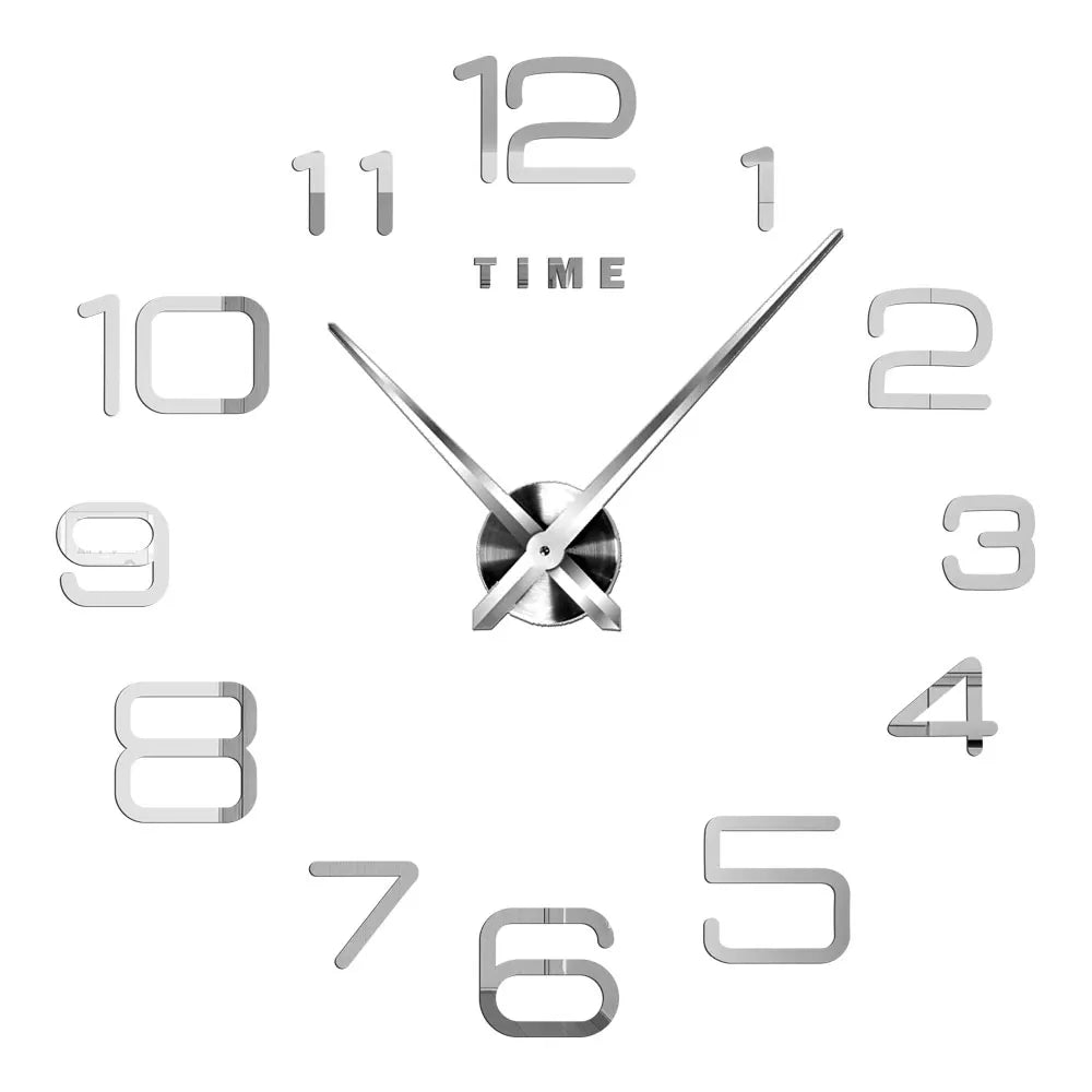 Große DIY 3D Spiegel Acryl Wanduhr für Küche, Esszimmer, Wohnzimmer | Skanto