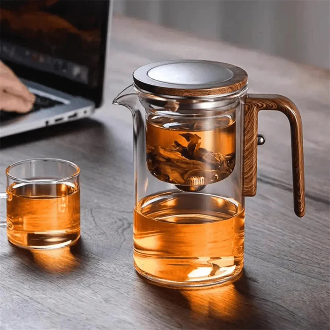Skanto | Elegante Glas-Teekanne mit Holzgriff – Transparente Teekanne für Teegenuss