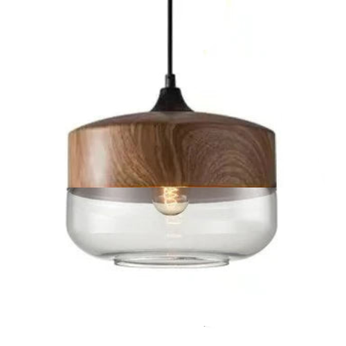 Skanto | Mundgeblasene Glas- & Holz-Pendelleuchte, verstellbar