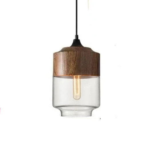 Skanto | Mundgeblasene Glas- & Holz-Pendelleuchte, verstellbar