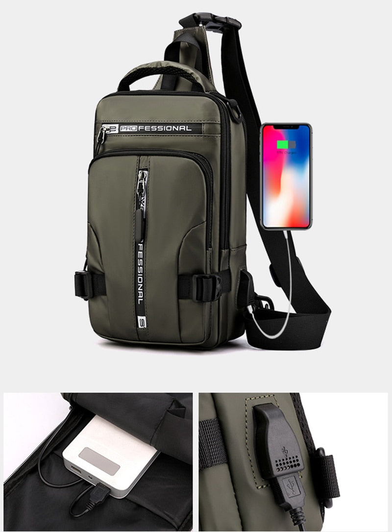 Skanto | Wasserdichte Oxford Umhängetasche, Anti-Diebstahl Sling Bag, USB-Ladefunktion & Multi-Pocket-Design