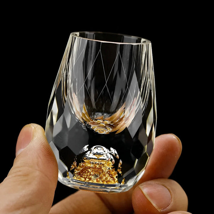 Skanto | Handgemachte Kristallgläser mit Goldflocken – 2er-Pack für Whisky