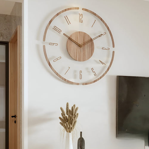 Skanto | ClearWood Transparente Wanduhr – Geräuschloses Quarzwerk mit Holzdetails