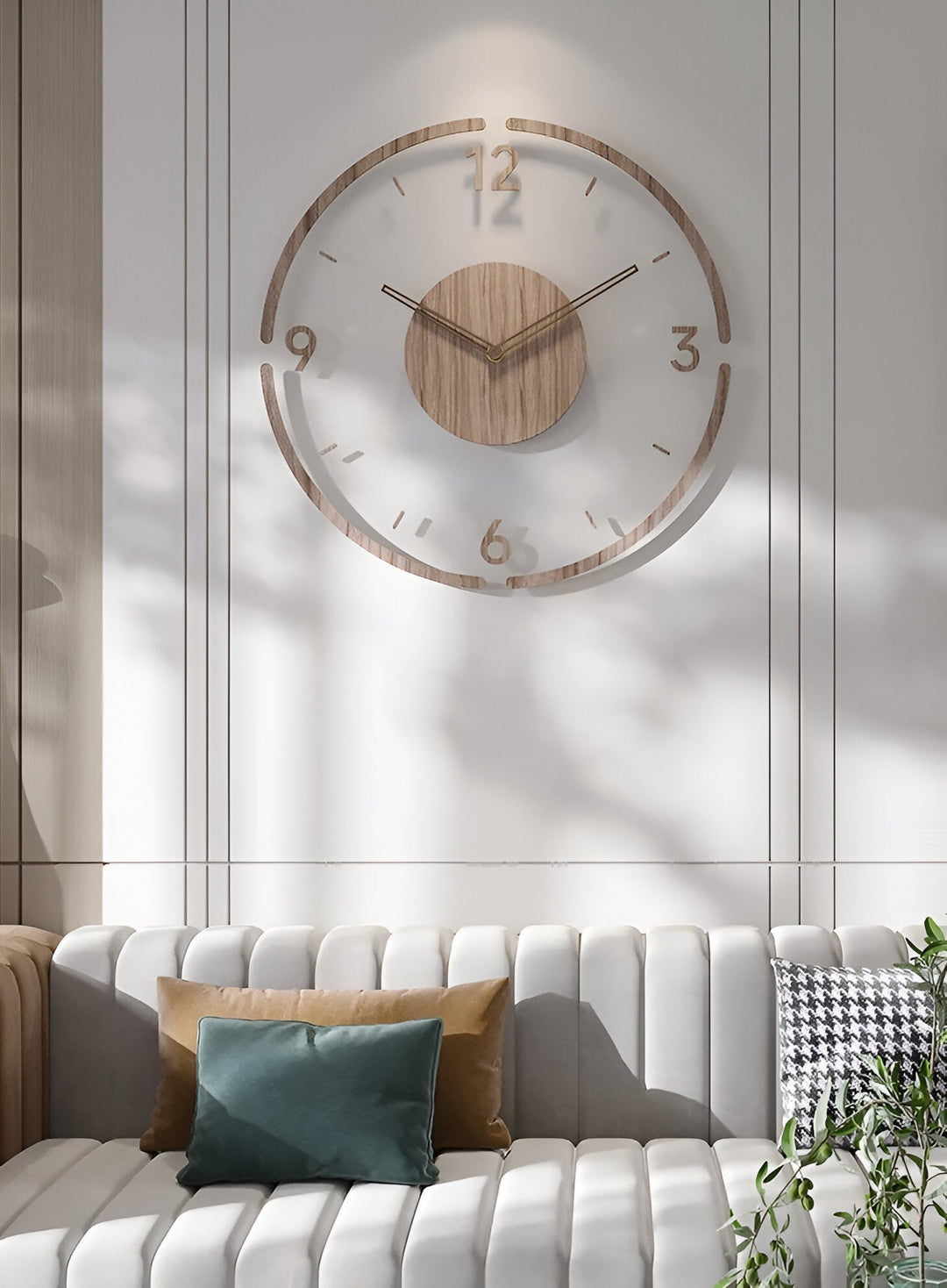 Skanto | ClearWood Transparente Wanduhr – Geräuschloses Quarzwerk mit Holzdetails