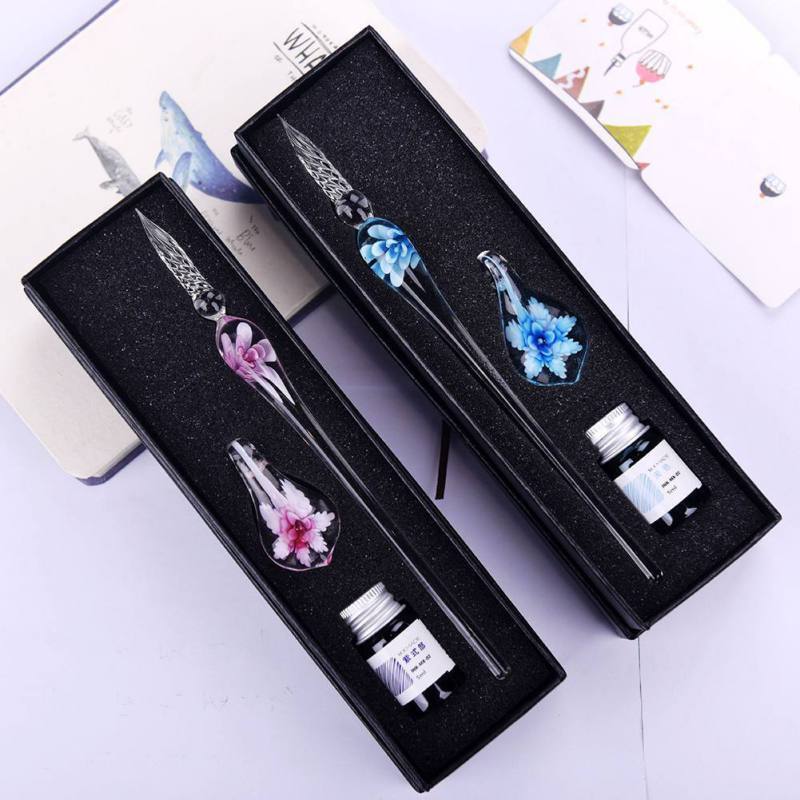 Glas-Kalligraphie-Stift-Set mit Tinte und Stifthalter