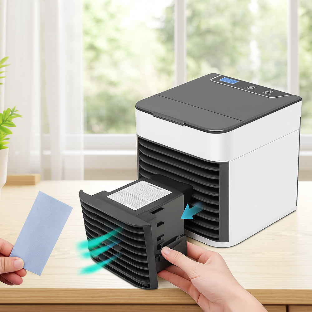 Skanto | KoelBreeze Mini-Luftkühler – Tragbarer USB-Luftkühler mit 3-in-1-Funktion und LED