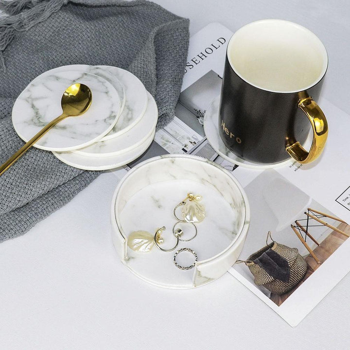 Garduru Untersetzer-Set aus veganem Leder | Marmor-Optik | Eleganter Oberflächenschutz