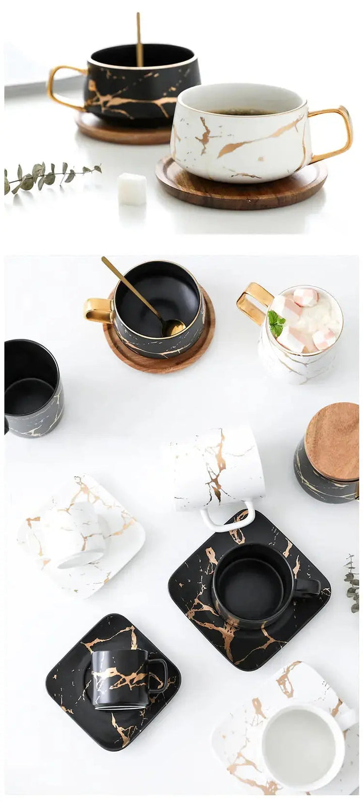Skanto | Kaffeetasse mit Marmormuster und Goldverzierung