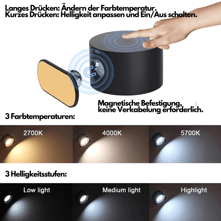 Skanto | 360° Kabellose wiederaufladbare Wandlampe | Vielseitige LED-Beleuchtungslösung