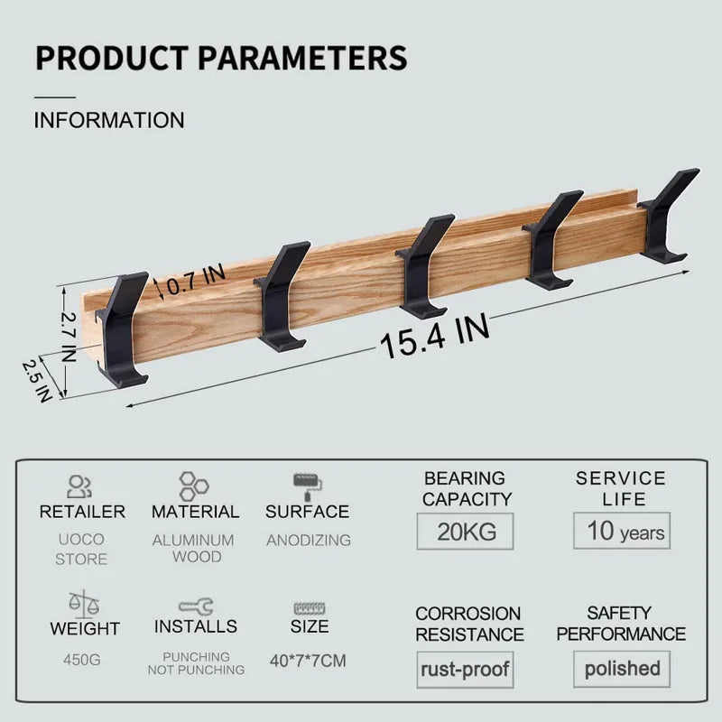 Skanto | HaakFlex | Wandregal mit 5 verstellbaren Doppelhaken – Skandinavisches Design