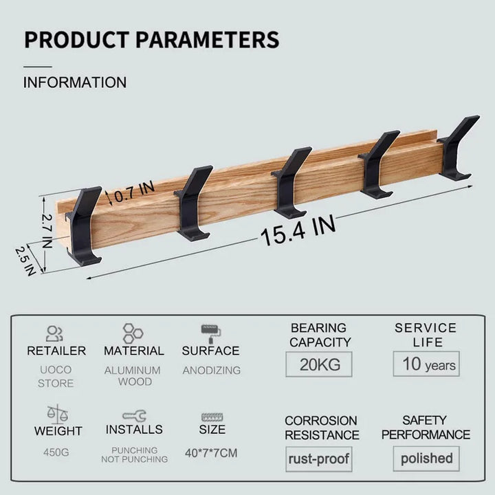 Skanto | HaakFlex | Wandregal mit 5 verstellbaren Doppelhaken – Skandinavisches Design