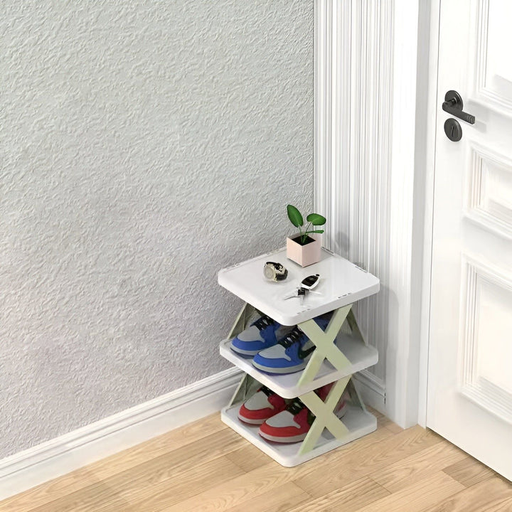 Skanto | FlexiStack Schuhregal – Faltbarer mehrstufiger Schuh-Organizer für kleine Räume