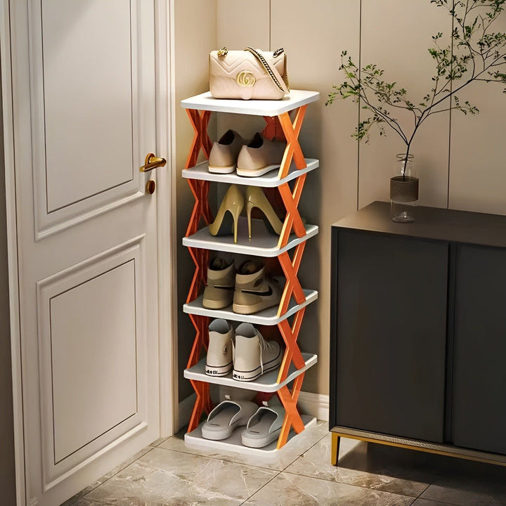 Skanto | FlexiStack Schuhregal – Faltbarer mehrstufiger Schuh-Organizer für kleine Räume