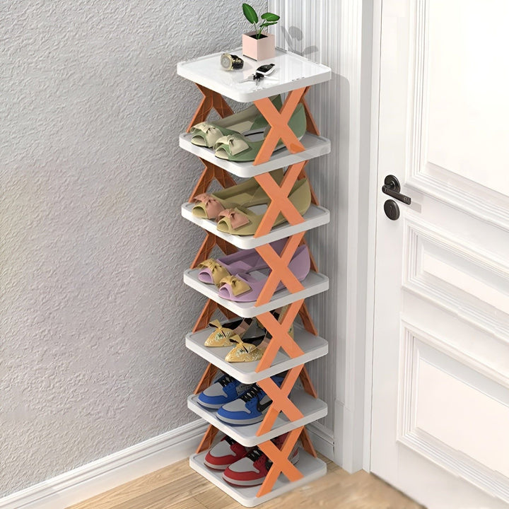 Skanto | FlexiStack Schuhregal – Faltbarer mehrstufiger Schuh-Organizer für kleine Räume