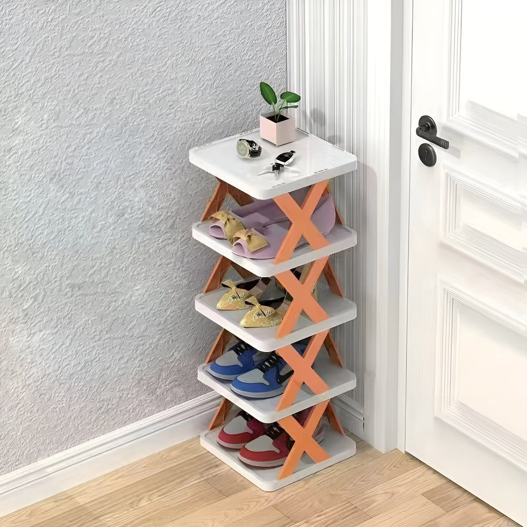 Skanto | FlexiStack Schuhregal – Faltbarer mehrstufiger Schuh-Organizer für kleine Räume
