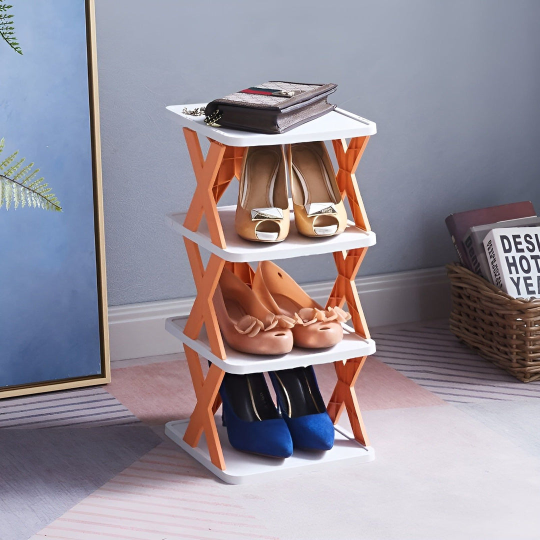 Skanto | FlexiStack Schuhregal – Faltbarer mehrstufiger Schuh-Organizer für kleine Räume