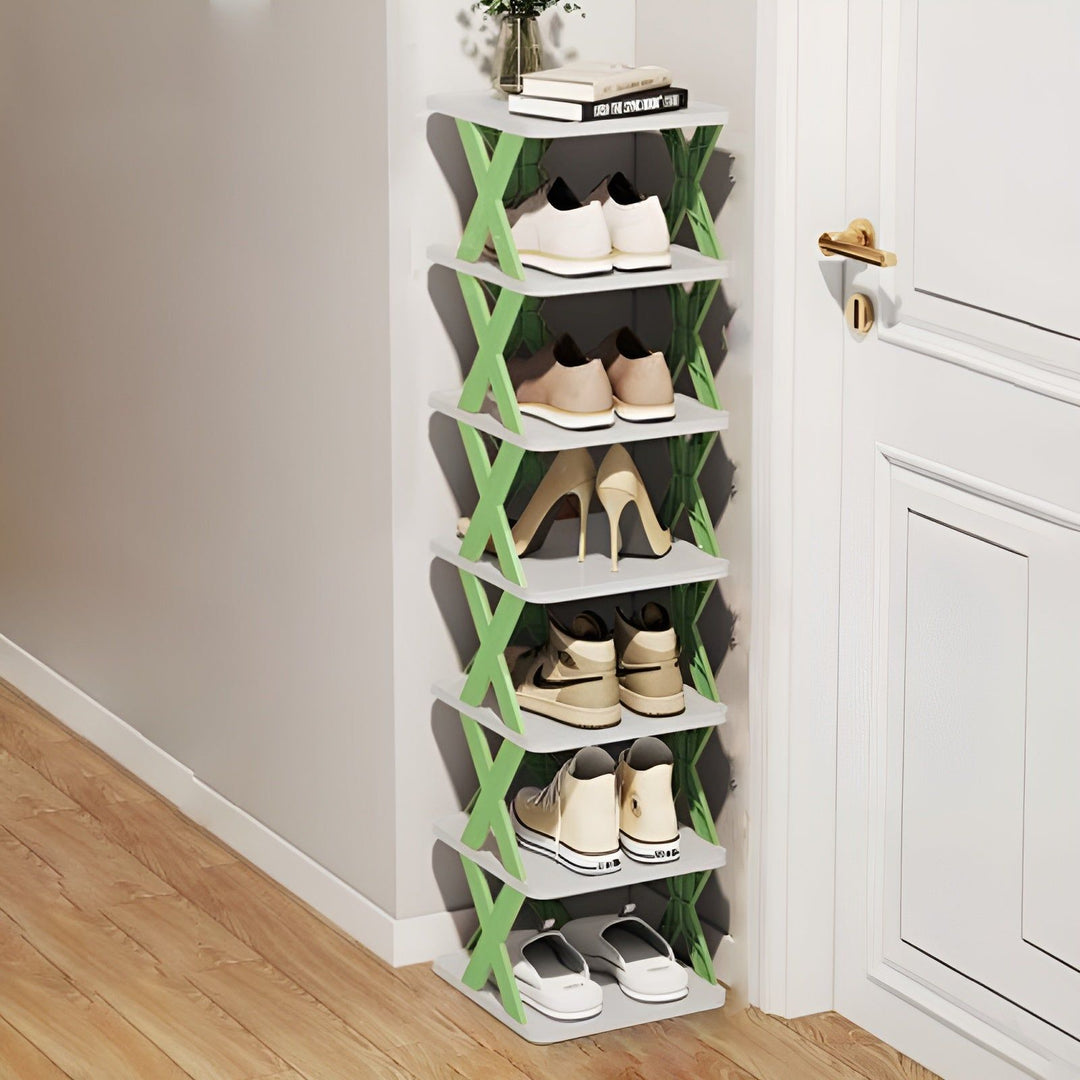 Skanto | FlexiStack Schuhregal – Faltbarer mehrstufiger Schuh-Organizer für kleine Räume