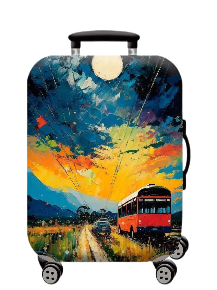 Unisex Hartschalen-Kabinentrolley mit Vintage-Reiseillustration, 360°-Drehrädern und Teleskopgriff Skanto