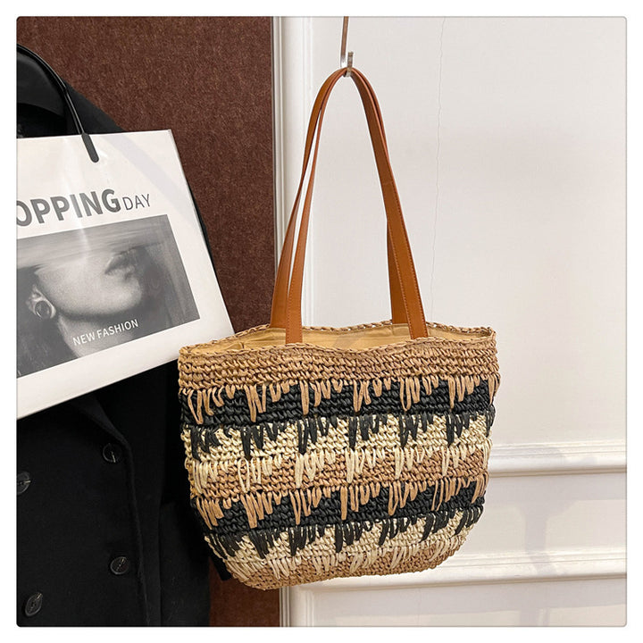 Geflochtene Strandtasche mit Ledergriff Skanto