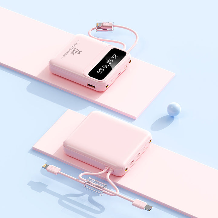 Tragbare Powerbank mit integriertem Ladekabel und Digitalanzeige Skanto