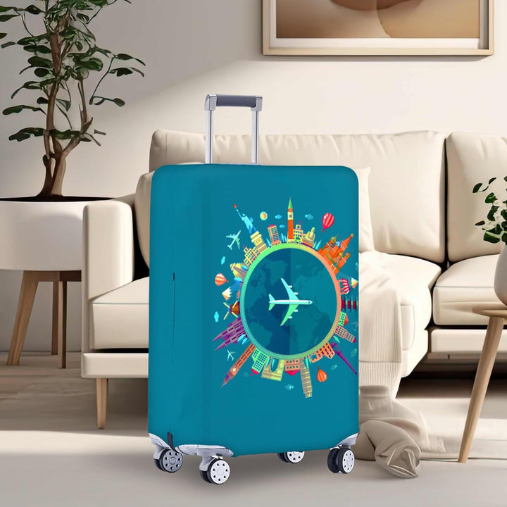 Unisexer nicht-elastischer Kofferbezug mit Weltreisemotiv für Hartschalen-Trolley und Spinner Skanto
