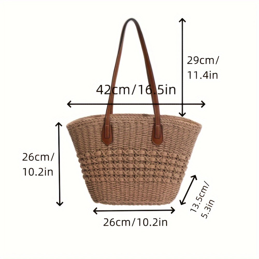Handtasche aus geflochtenem Naturmaterial mit eleganten Ledergriffen Skanto