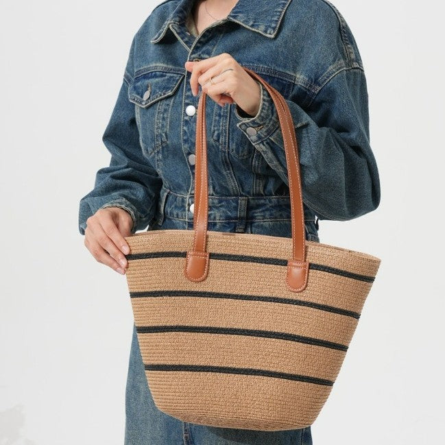 Stroh-Handtasche mit strukturierten Akzenten Skanto