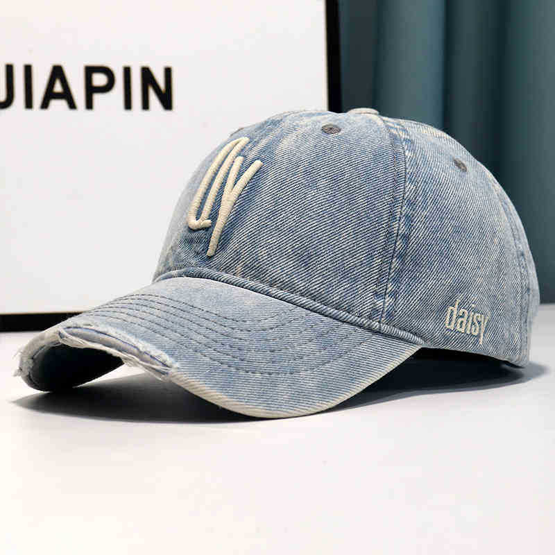 Damen Baseballkappe im Used-Look aus Jeans mit Stickerei Skanto