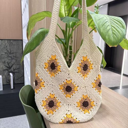 Handgeknüpfte Umhängetasche mit Sonnenblumenmotiv Skanto