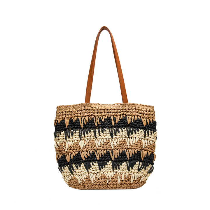 Geflochtene Strandtasche mit Ledergriff Skanto