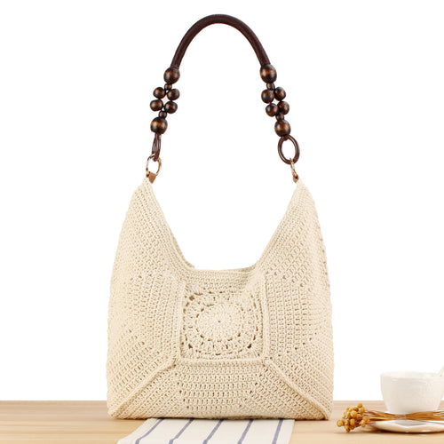Handtasche aus handgeknüpftem Naturmaterial mit stilvollen Holzgriffen Skanto