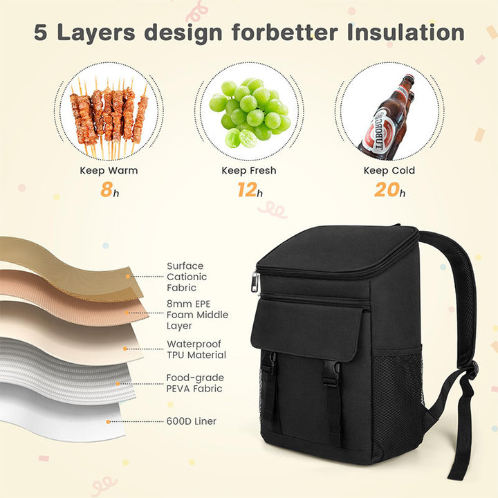 Unisex isolierter Kühlrucksack mit Thermo-Futter, gepolstertem Rücken und seitlichen Flaschenhaltern Skanto