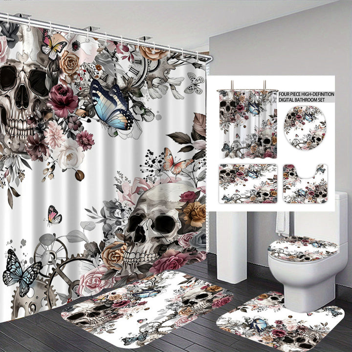 Badezimmer-Deko-Set mit künstlerischem Totenkopfmotiv Skanto