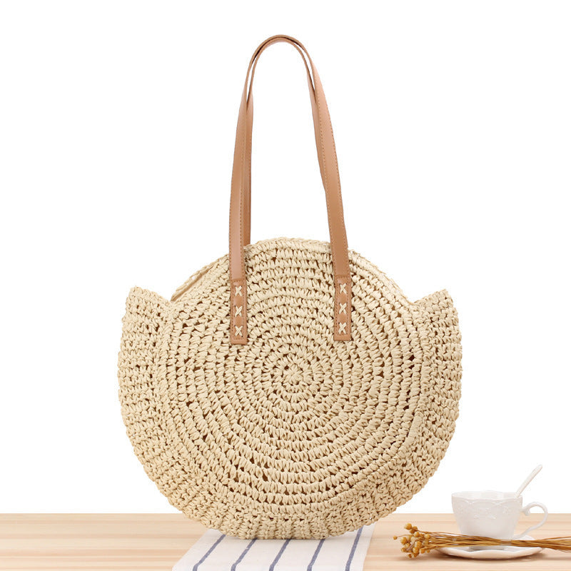 Runde Strohtasche mit Ledergriff Skanto