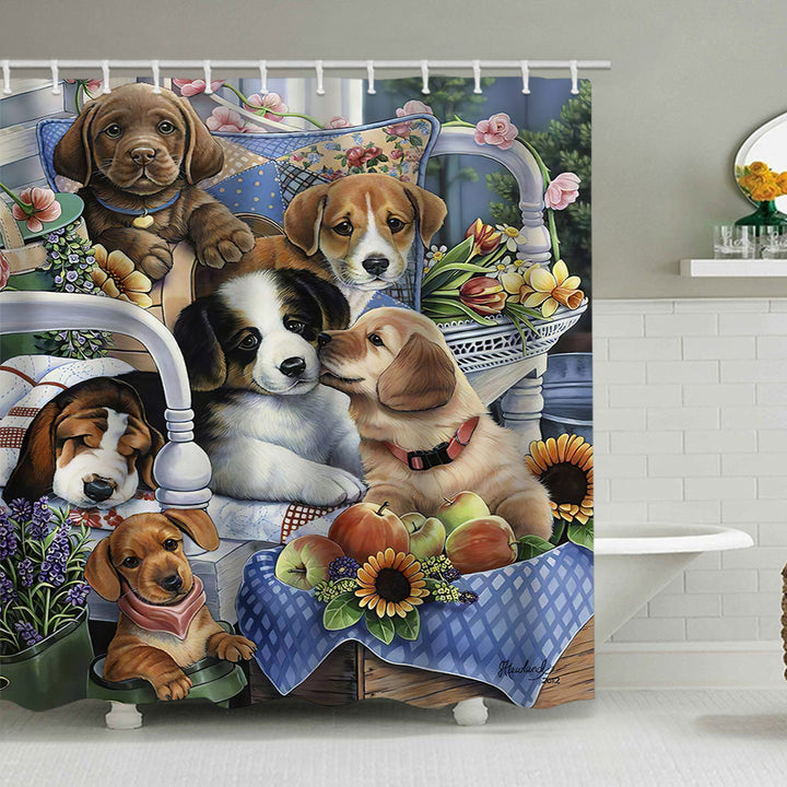 Duschvorhang mit künstlerischer Hundeillustration Skanto