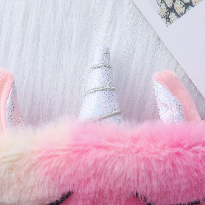 Plüschgefüllte Einhorn-Schlafmaske für Damen mit 3D-Horn, gestickten Wimpern und verstellbarem Satinband Skanto