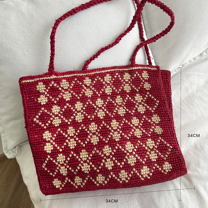 Handgemachte Stricktasche mit Blumenmuster Skanto