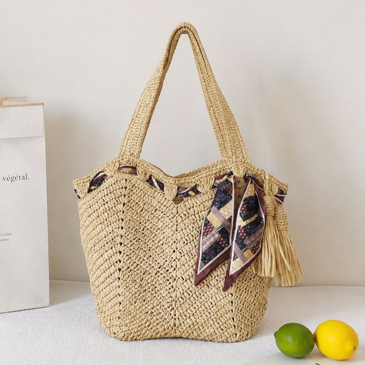 Handgefertigte Strandtasche mit verspielten Falten und Quaste Skanto