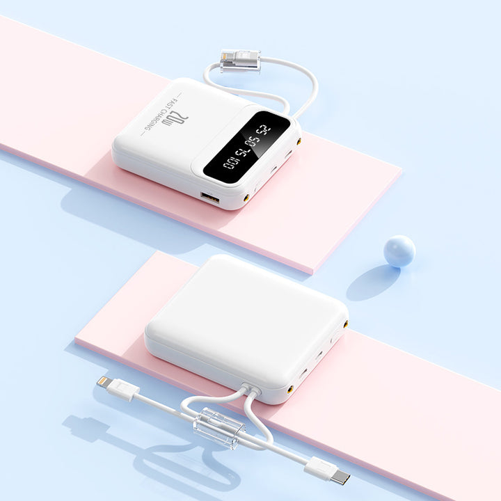 Tragbare Powerbank mit integriertem Ladekabel und Digitalanzeige Skanto