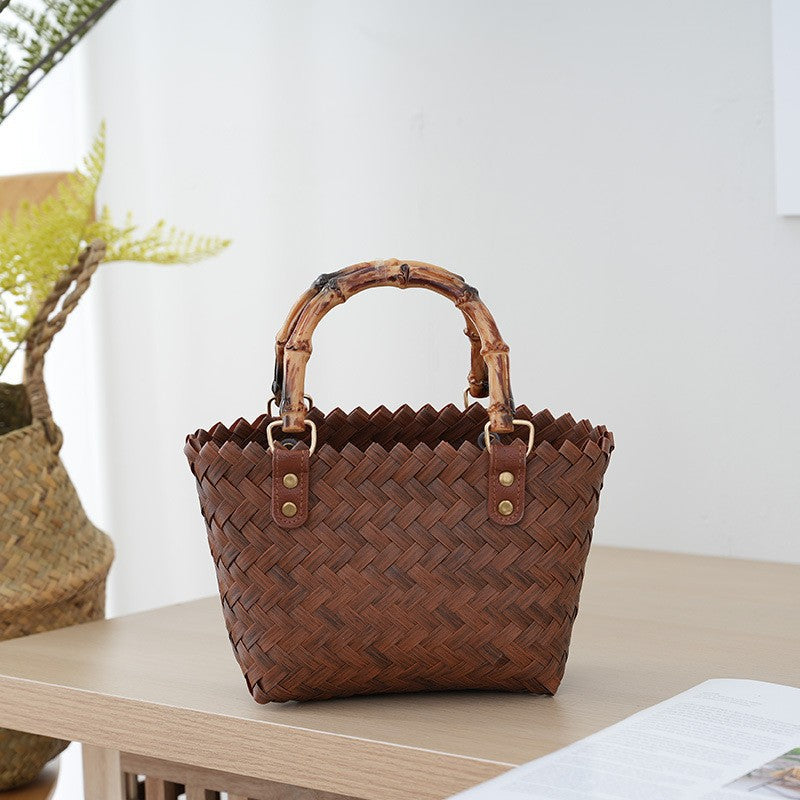Handtasche aus gewebtem Material mit Bambusgriff Skanto