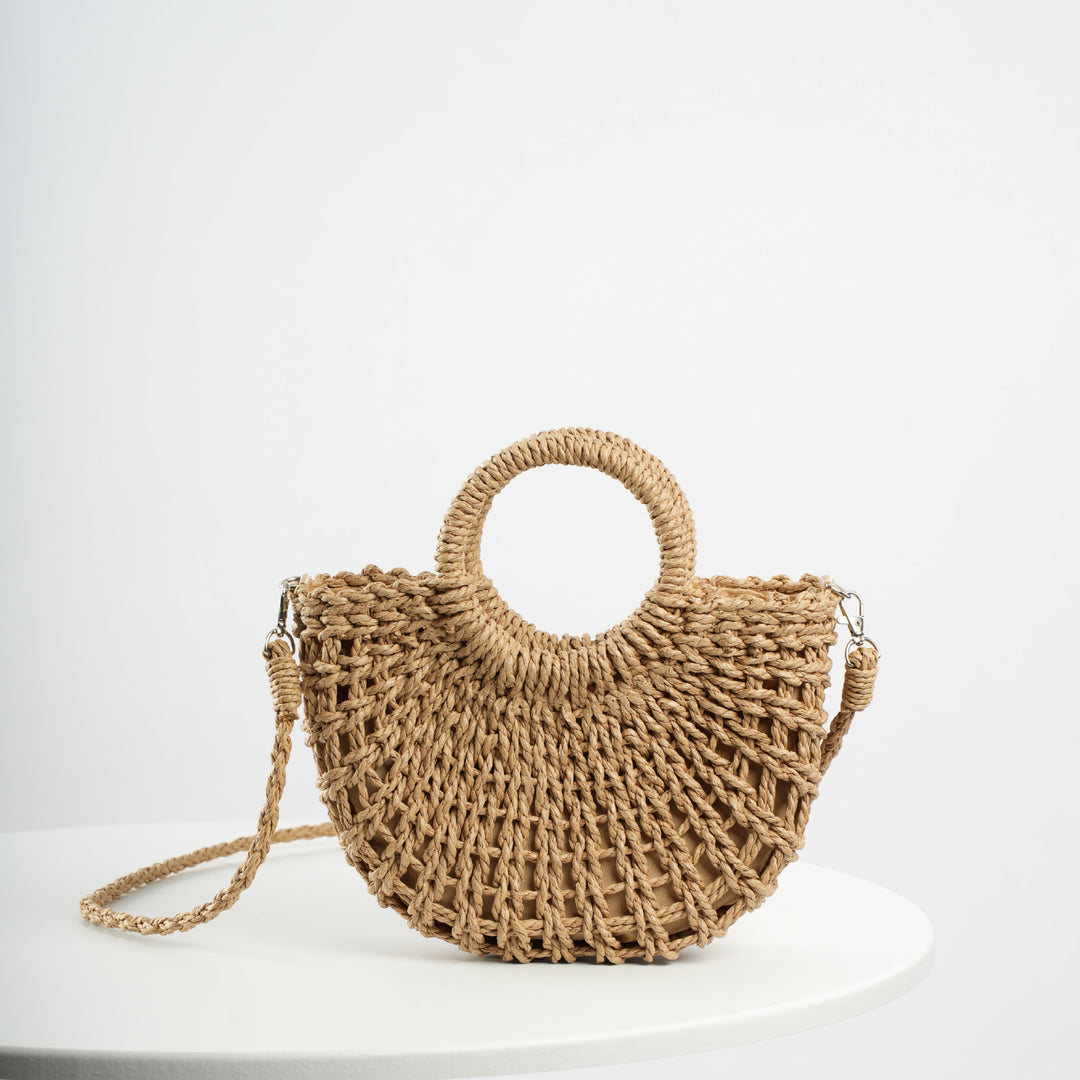 Runde Bast-Handtasche mit strukturierter Optik Skanto