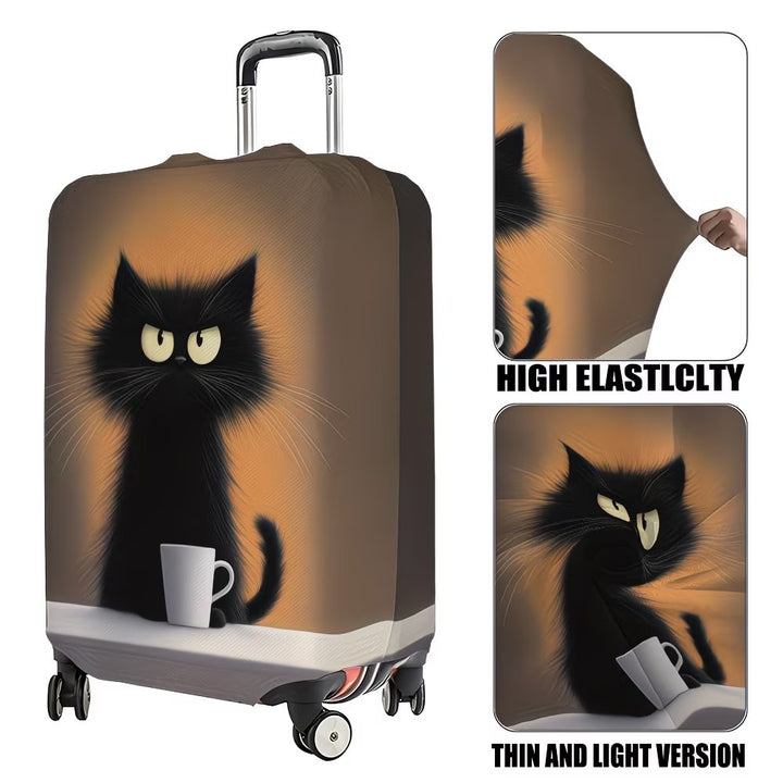 Unisexer nicht-elastischer Kofferbezug mit Cartoon-Katzenmotiv und Tassen-Design, strapazierfähiger Reisekofferschutz Skanto