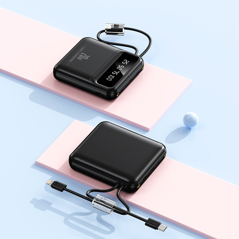 Tragbare Powerbank mit integriertem Ladekabel und Digitalanzeige Skanto